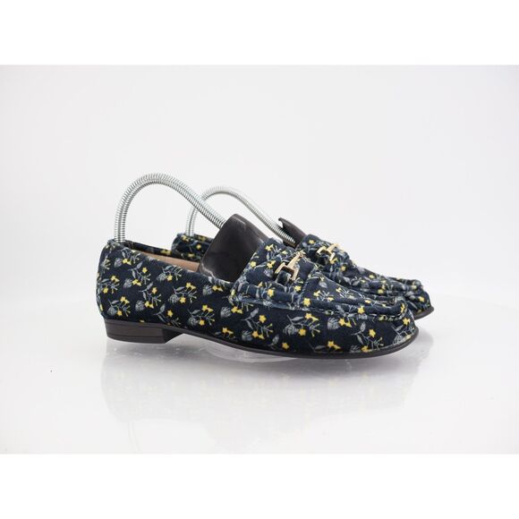 CAbi 6005 Womens 7 M Carnaby Loafer Blue Velvet Floral Gold Bit Slip On - Picture 1 of 11